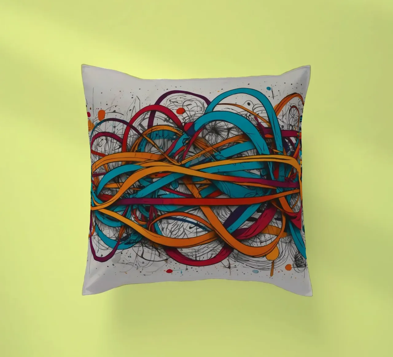 Dessin abstrait coloré présentant des lignes et des formes dynamiques coussin de DesignDoodle