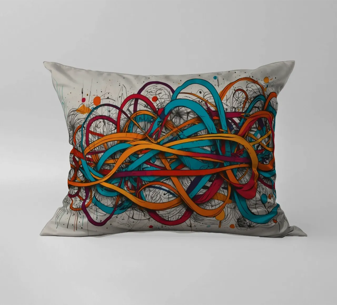 Dessin abstrait coloré présentant des lignes et des formes dynamiques coussin de DesignDoodle