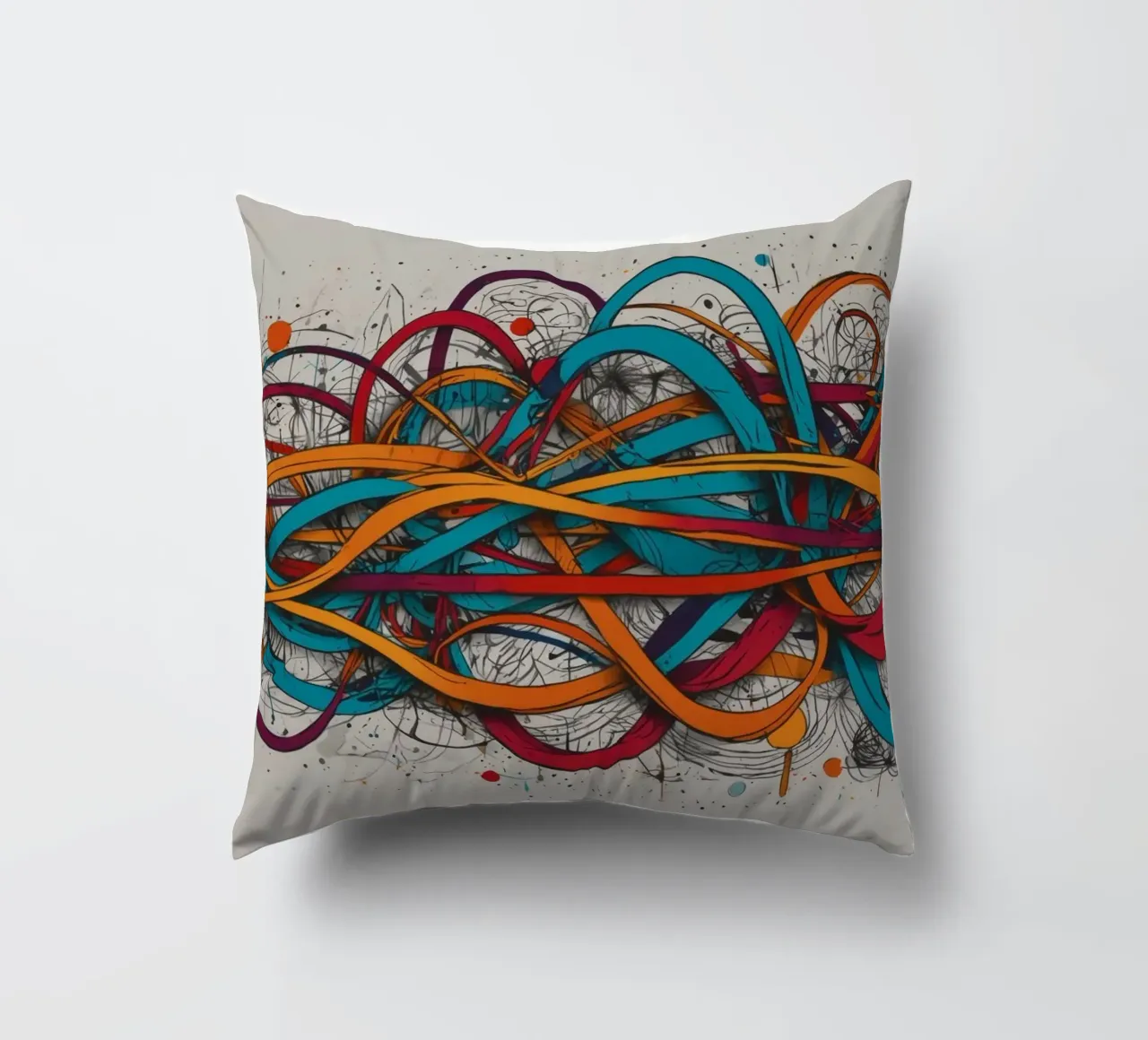 Dessin abstrait coloré présentant des lignes et des formes dynamiques coussin de DesignDoodle