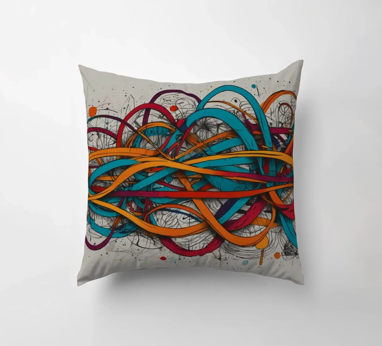 Dessin abstrait coloré présentant des lignes et des formes dynamiques coussin de DesignDoodle