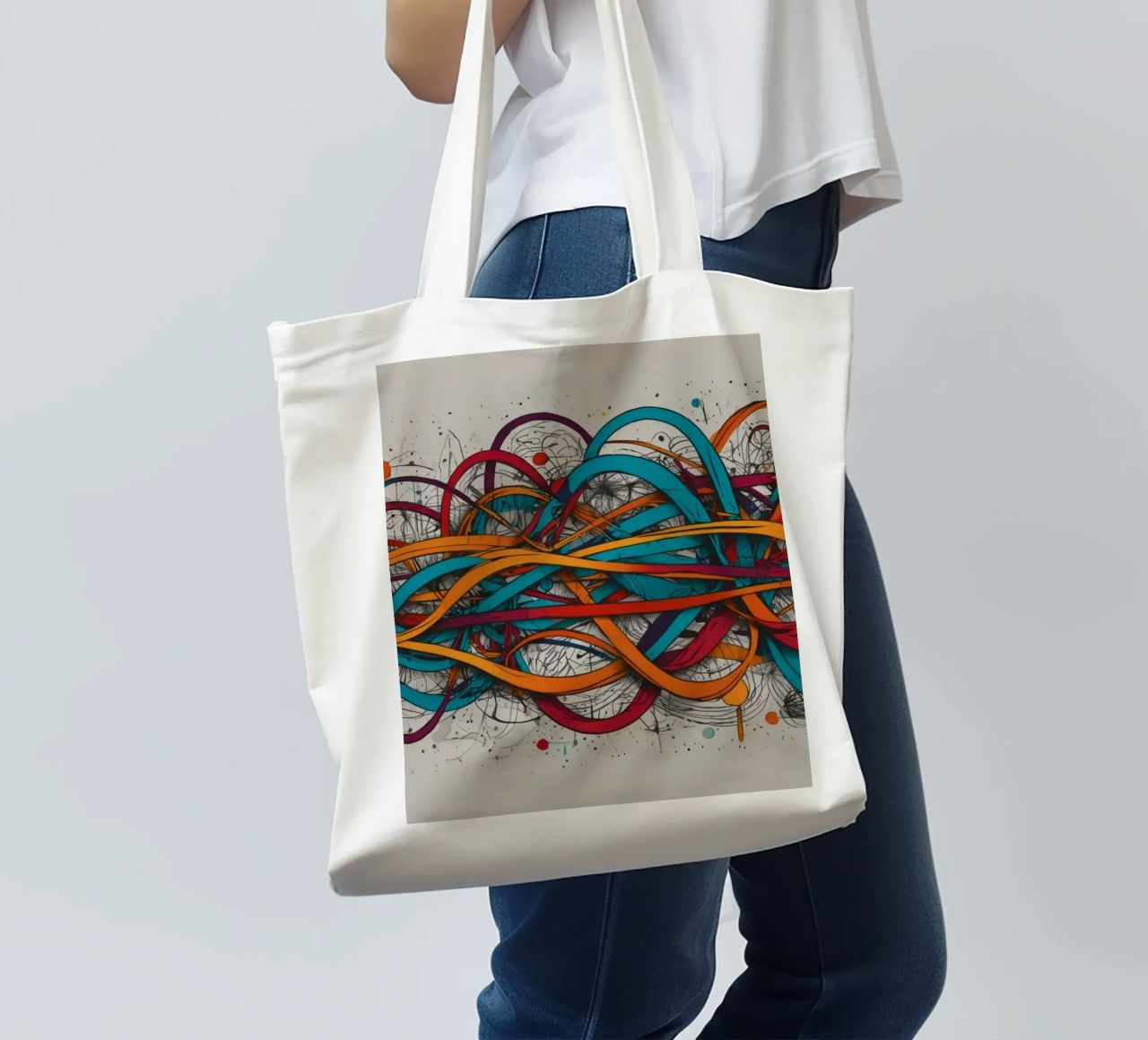 Design astratto e colorato con linee e forme dinamiche borsa in juta da DesignDoodle