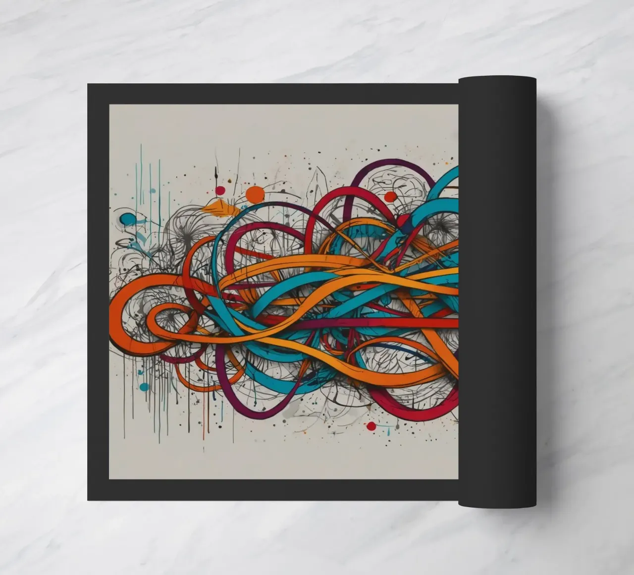 Dessin abstrait coloré présentant des lignes et des formes dynamiques paillasson de DesignDoodle