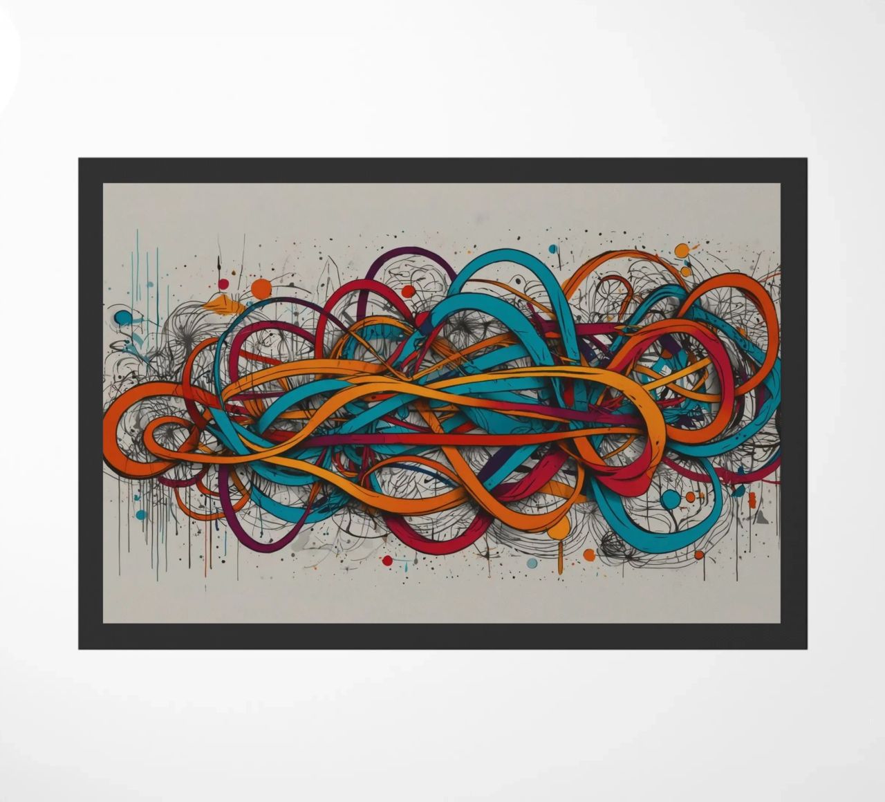 Colorful abstract design featuring dynamic lines and shapes doormat by DesignDoodle