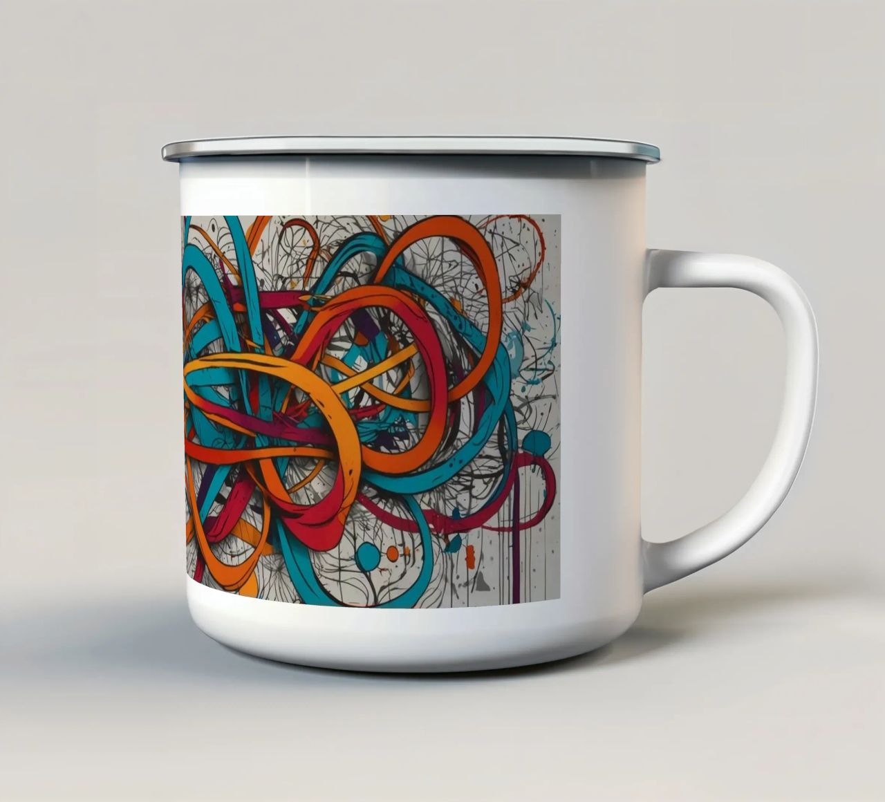 Design astratto e colorato con linee e forme dinamiche tazza in smalto da DesignDoodle