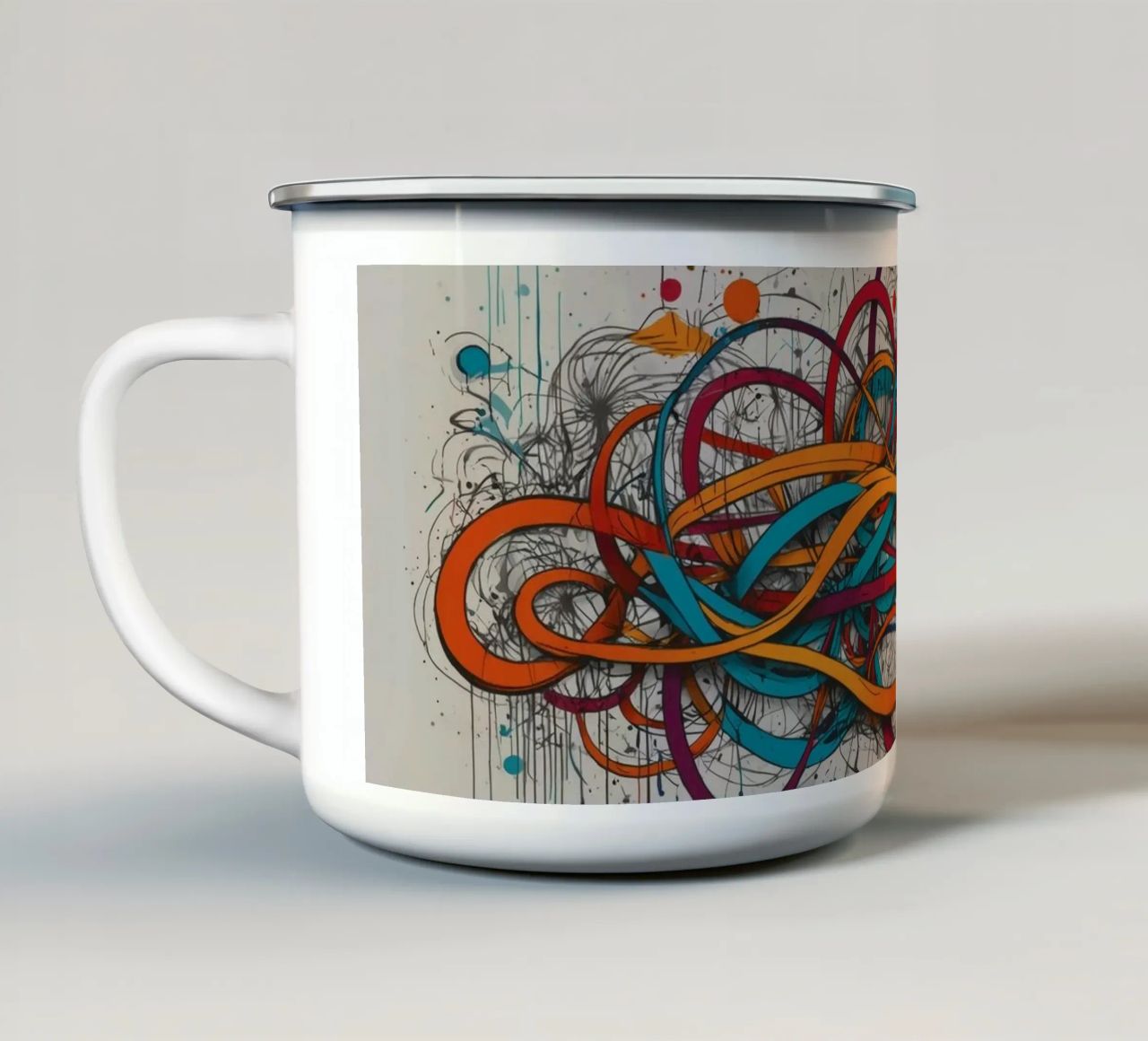 Design astratto e colorato con linee e forme dinamiche tazza in smalto da DesignDoodle