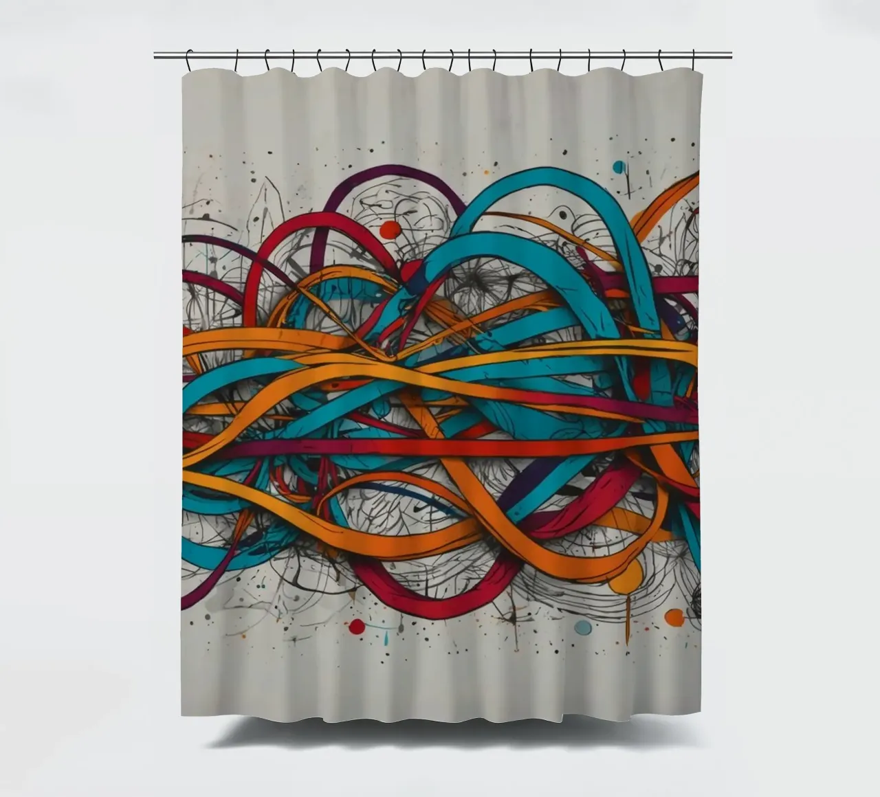 Design astratto e colorato con linee e forme dinamiche tenda da doccia da DesignDoodle