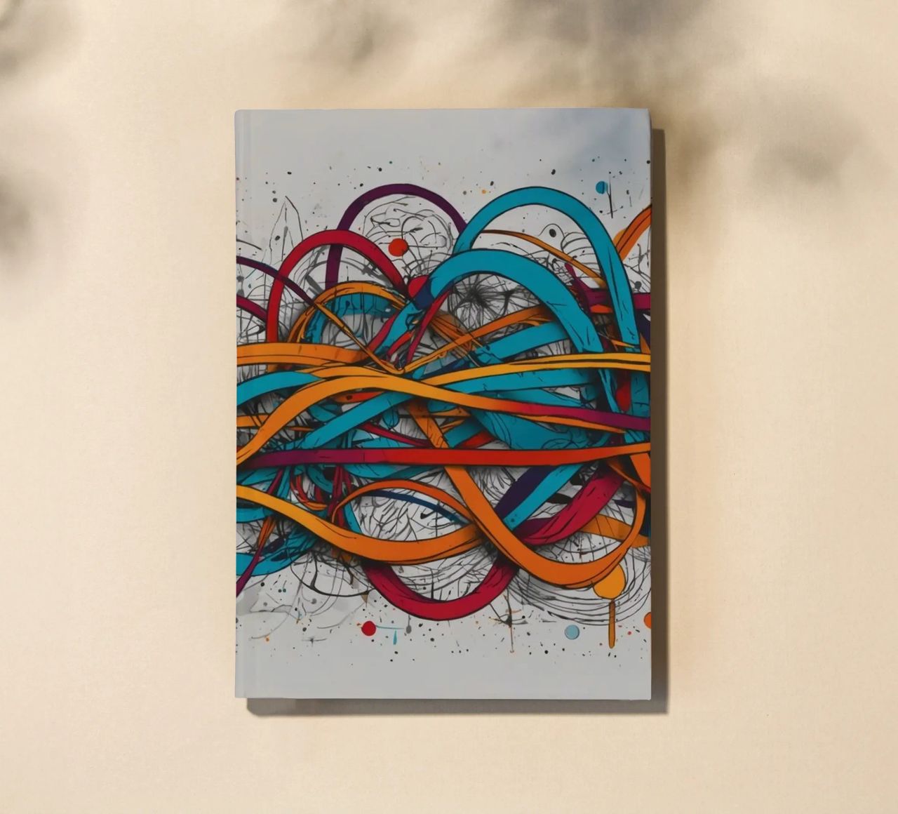 Colorful abstract design featuring dynamic lines and shapes notebook by DesignDoodle