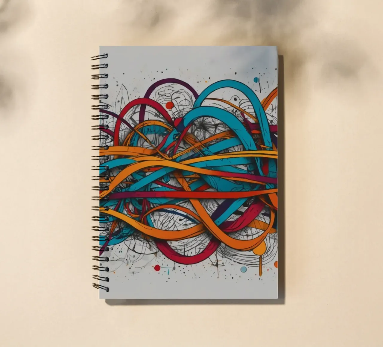Colorful abstract design featuring dynamic lines and shapes spiral notebook by DesignDoodle