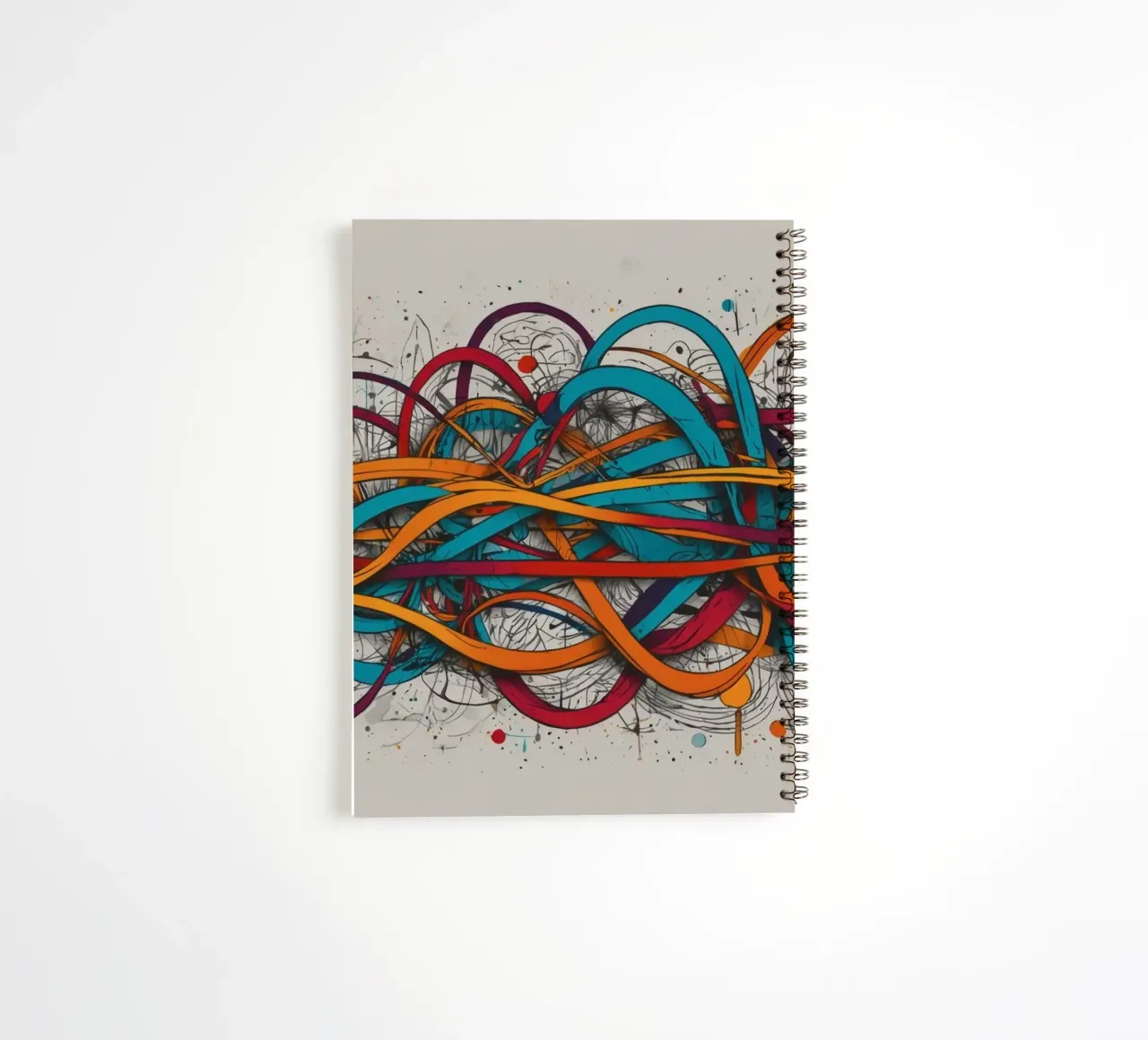 Colorful abstract design featuring dynamic lines and shapes spiral notebook by DesignDoodle