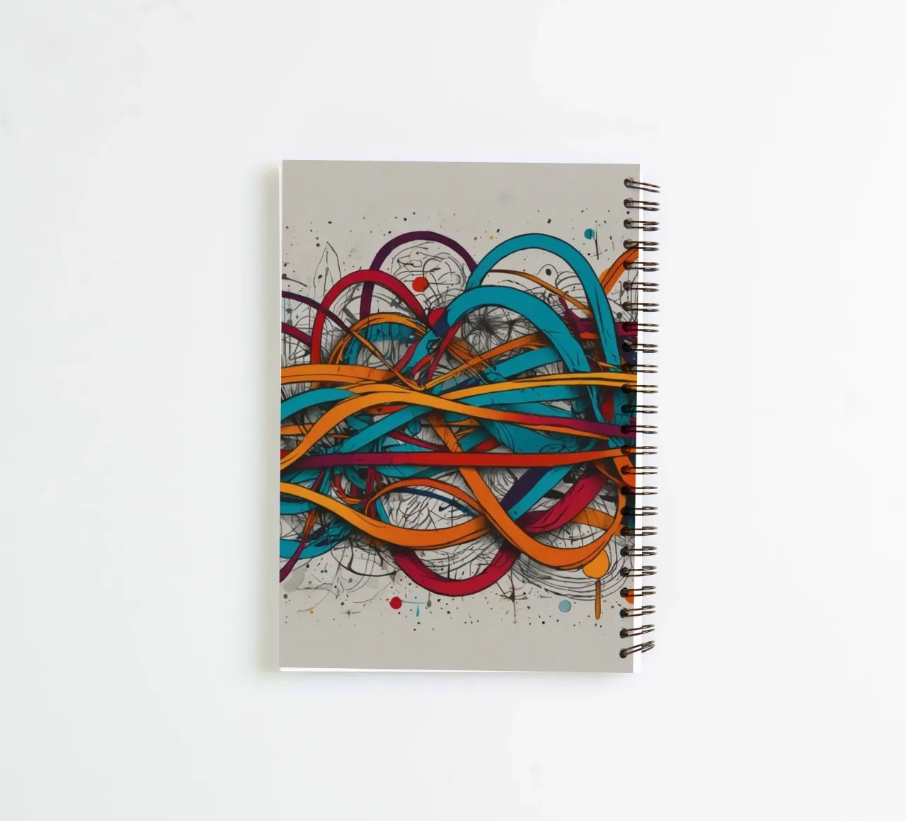 Colorful abstract design featuring dynamic lines and shapes spiral notebook by DesignDoodle