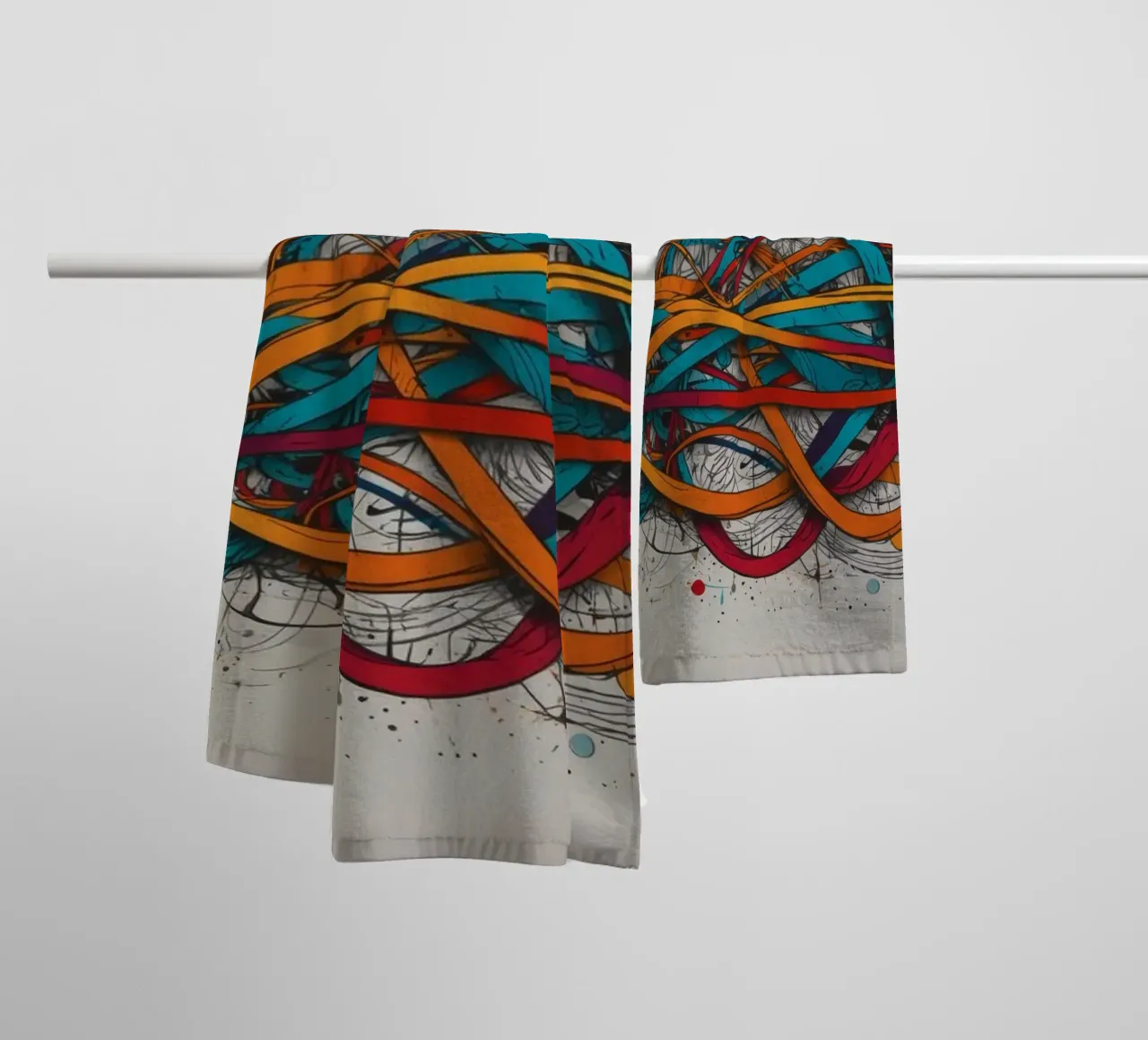 Colorful abstract design featuring dynamic lines and shapes towel by DesignDoodle