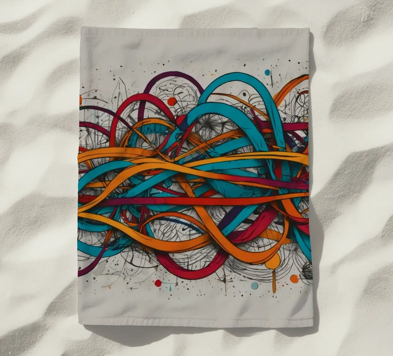 Dessin abstrait coloré présentant des lignes et des formes dynamiques serviette de plage de DesignDoodle