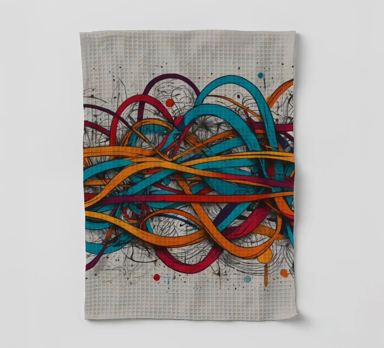 Colorful abstract design featuring dynamic lines and shapes tea towel by DesignDoodle