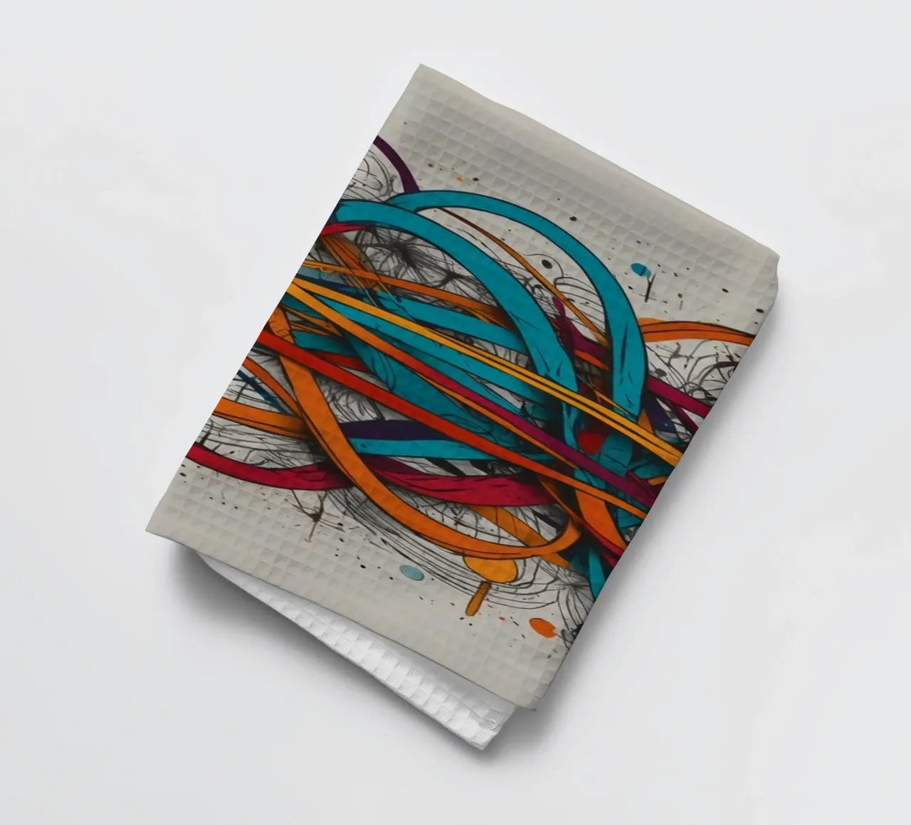 Colorful abstract design featuring dynamic lines and shapes tea towel by DesignDoodle