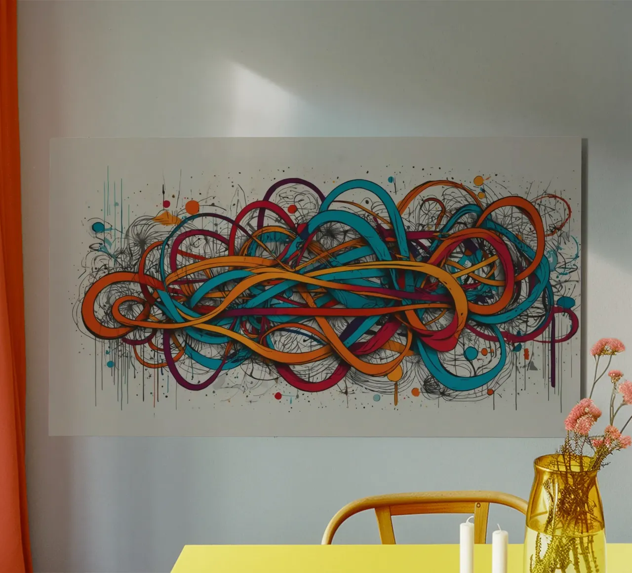 Design astratto e colorato con linee e forme dinamiche alluminio dibond da DesignDoodle