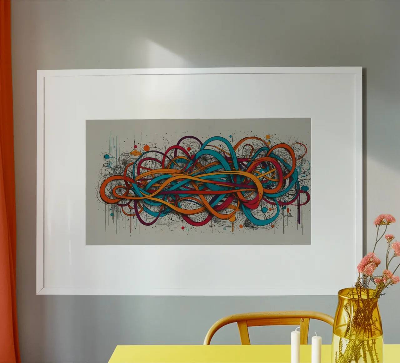 Colorful abstract design featuring dynamic lines and shapes hahnemühle by DesignDoodle