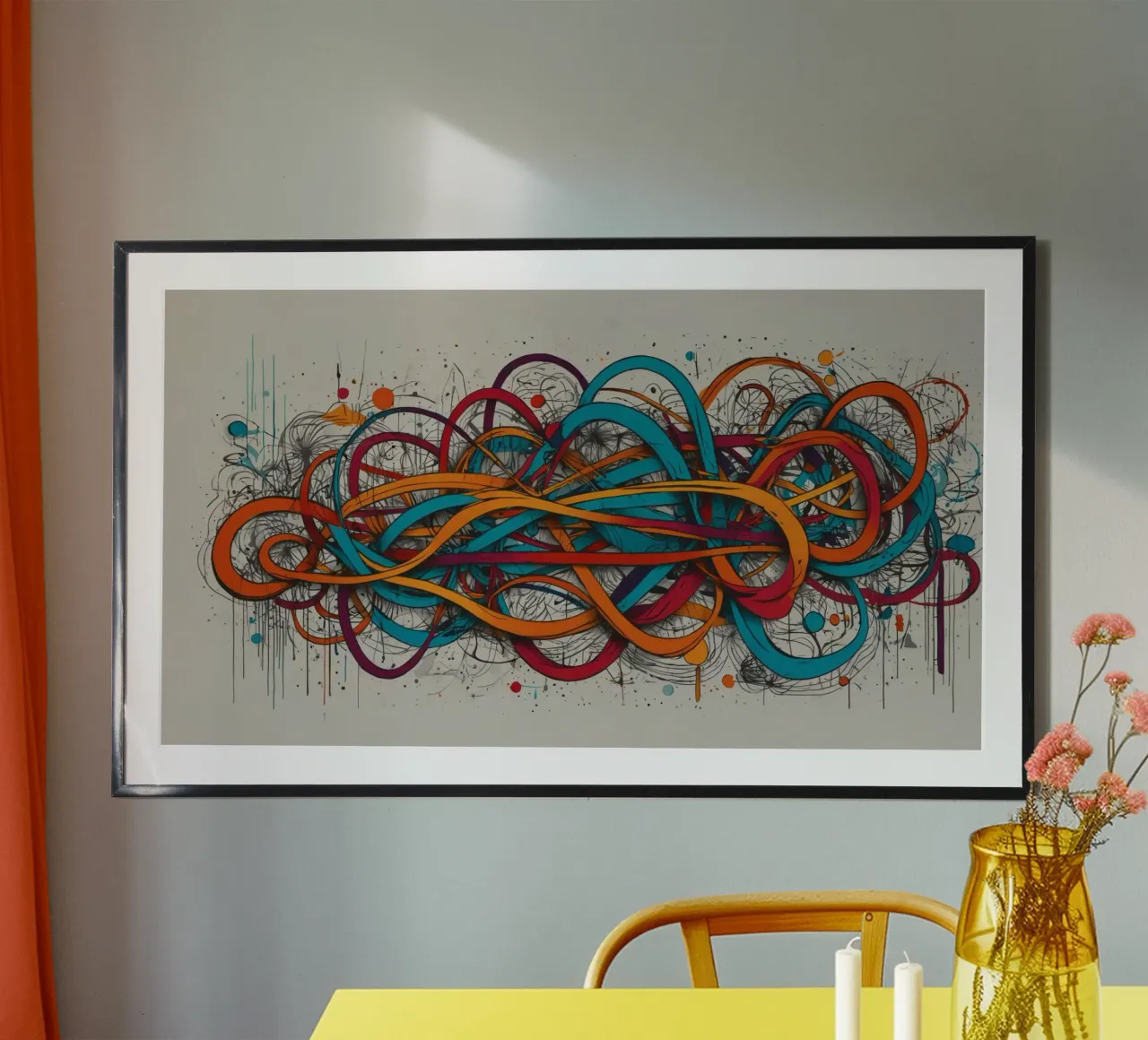 Colorful abstract design featuring dynamic lines and shapes hahnemühle by DesignDoodle