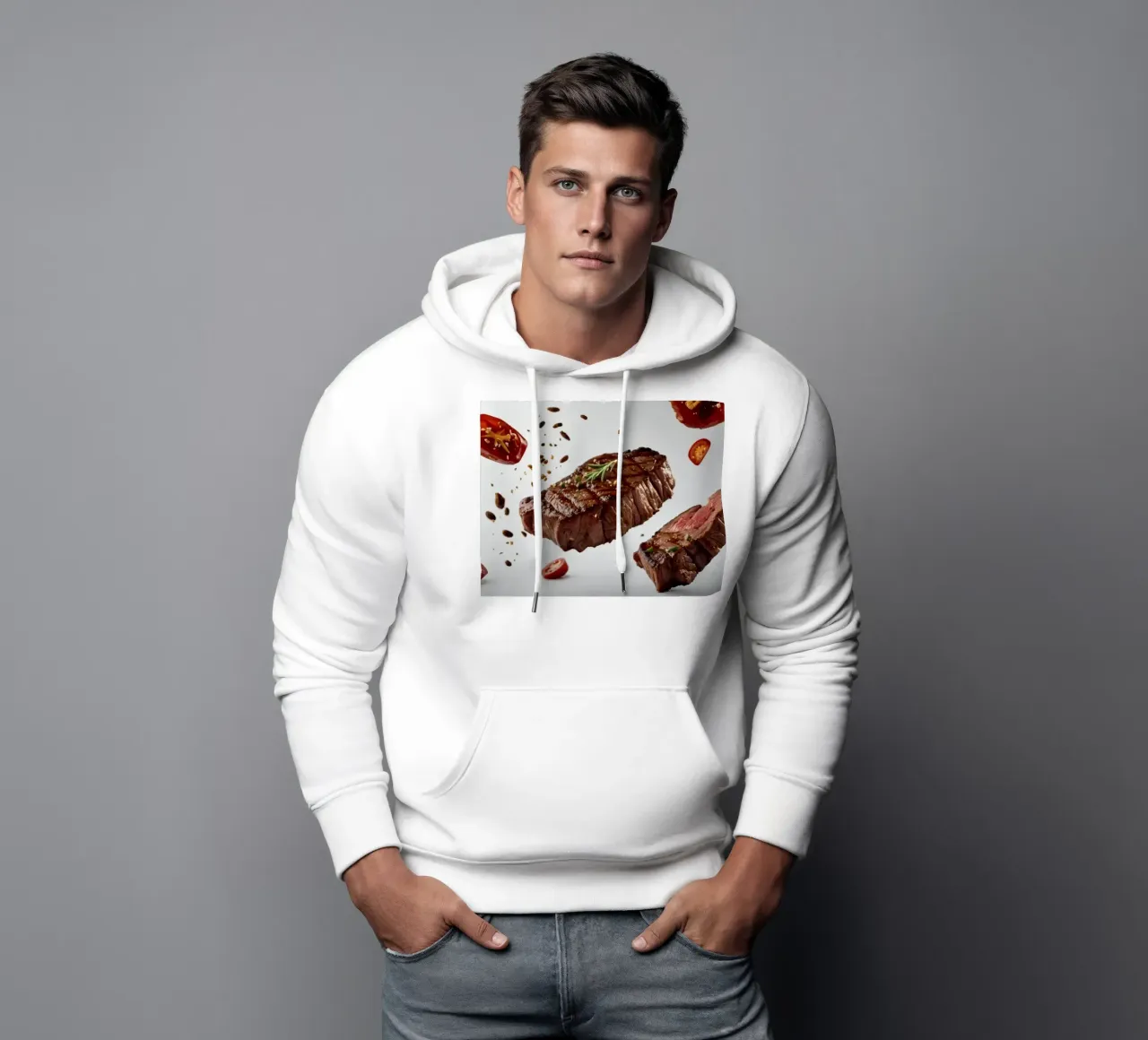 Bistecca sfrigolante e pomodori freschi creano felpa con cappuccio da DesignDoodle
