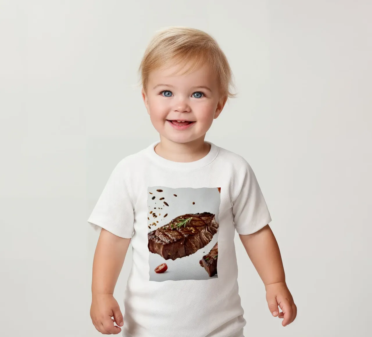 Sizzling steak and fresh tomatoes create baby t-shirt by DesignDoodle