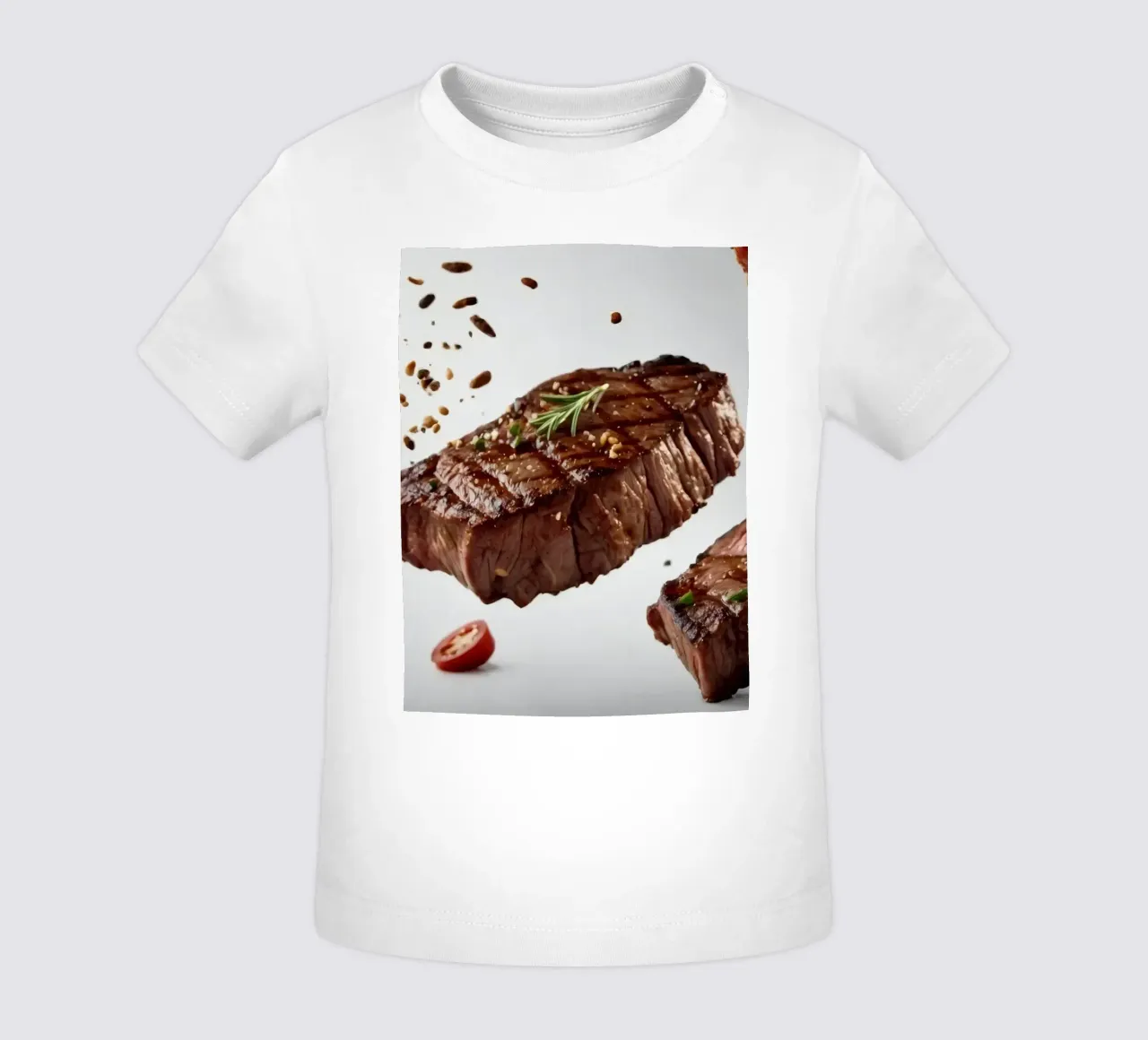 Sizzling steak and fresh tomatoes create baby t-shirt by DesignDoodle