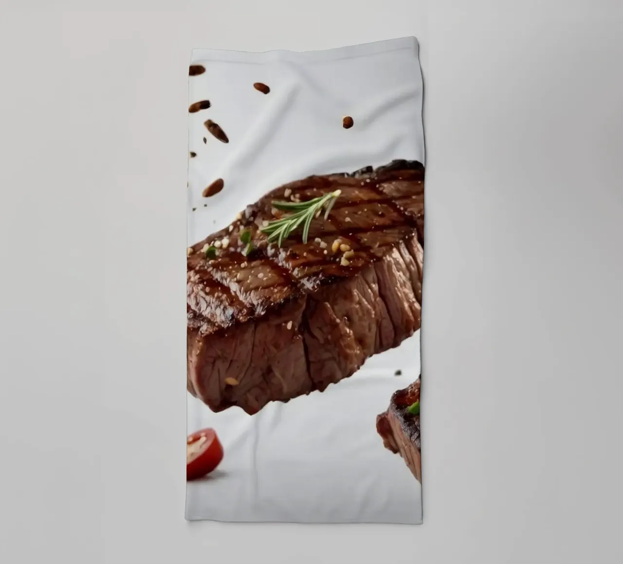 Sizzling steak and fresh tomatoes create towel by DesignDoodle