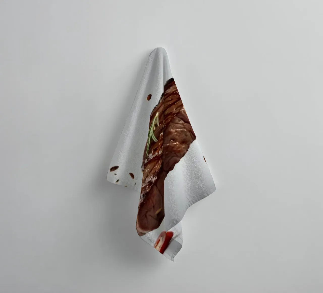 Sizzling steak and fresh tomatoes create towel by DesignDoodle