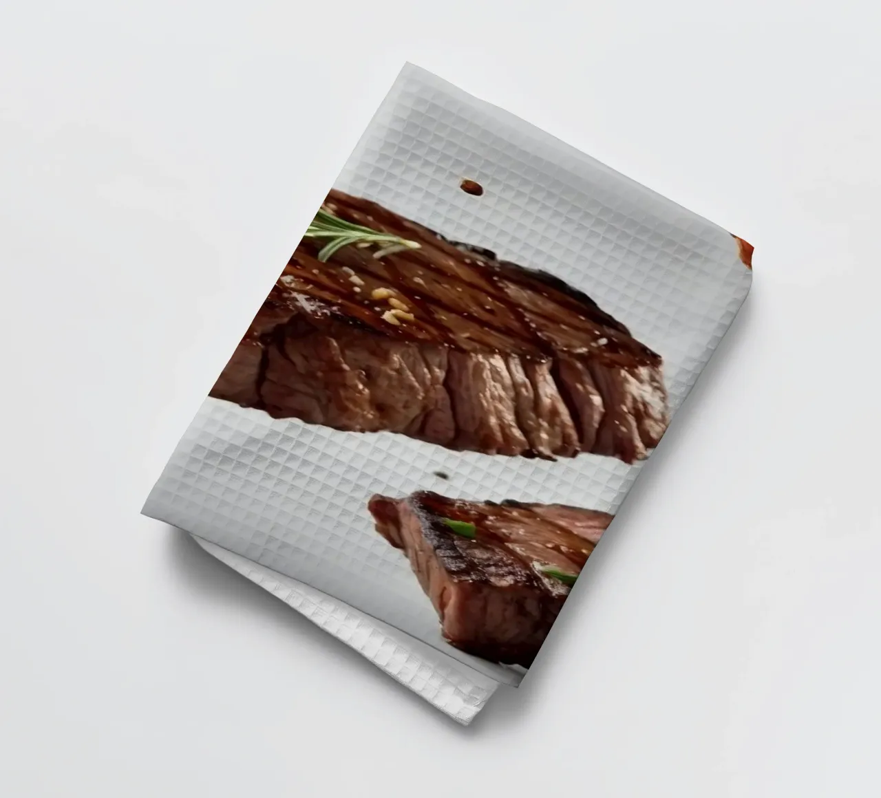 Sizzling steak and fresh tomatoes create tea towel by DesignDoodle