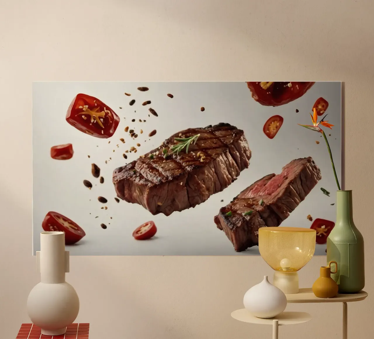 Le steak grésillant et les tomates fraîches créent plexiglas de DesignDoodle