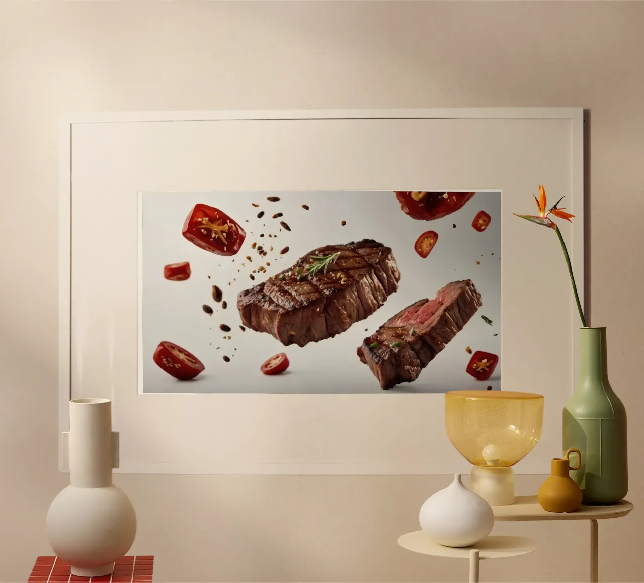 Sizzling steak and fresh tomatoes create hahnemühle by DesignDoodle