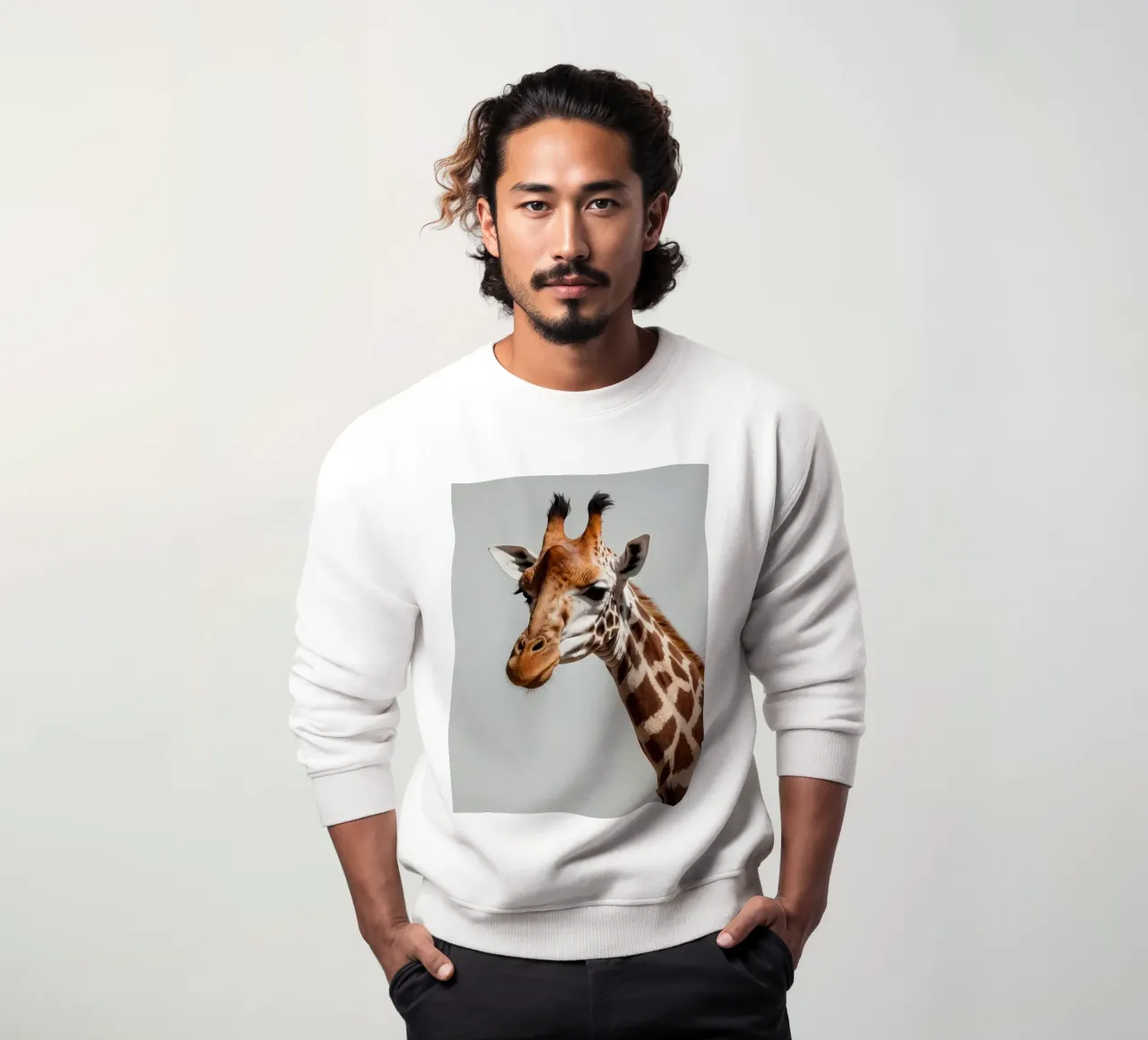 Giraffe exhibiting its distinctive features in environment sweatshirt by DesignDoodle
