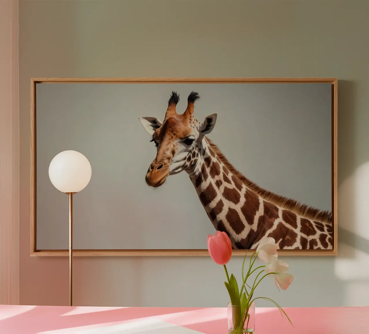 Giraffe exhibiting its distinctive features in environment canvas by DesignDoodle