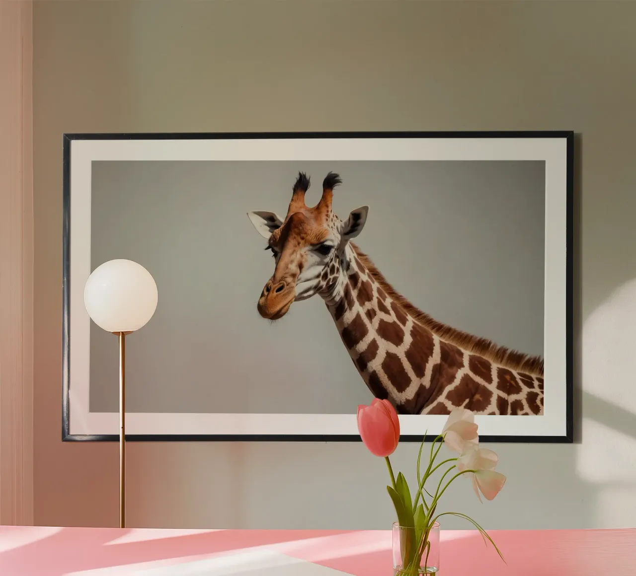 Giraffe exhibiting its distinctive features in environment hahnemühle by DesignDoodle