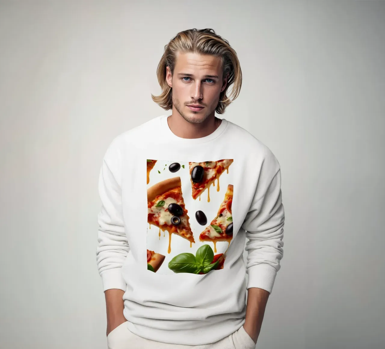 Heerlijke stukken pizza belegd met verse tomaten olijven sweatshirt van DesignDoodle