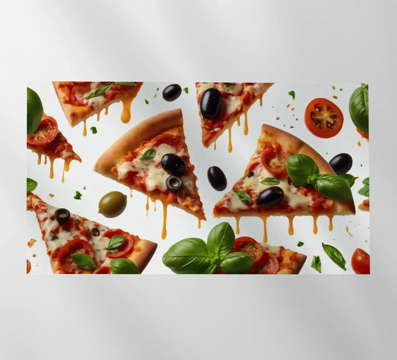 Deliziosi tranci di pizza conditi con pomodori freschi e olive pellicola backlit da DesignDoodle