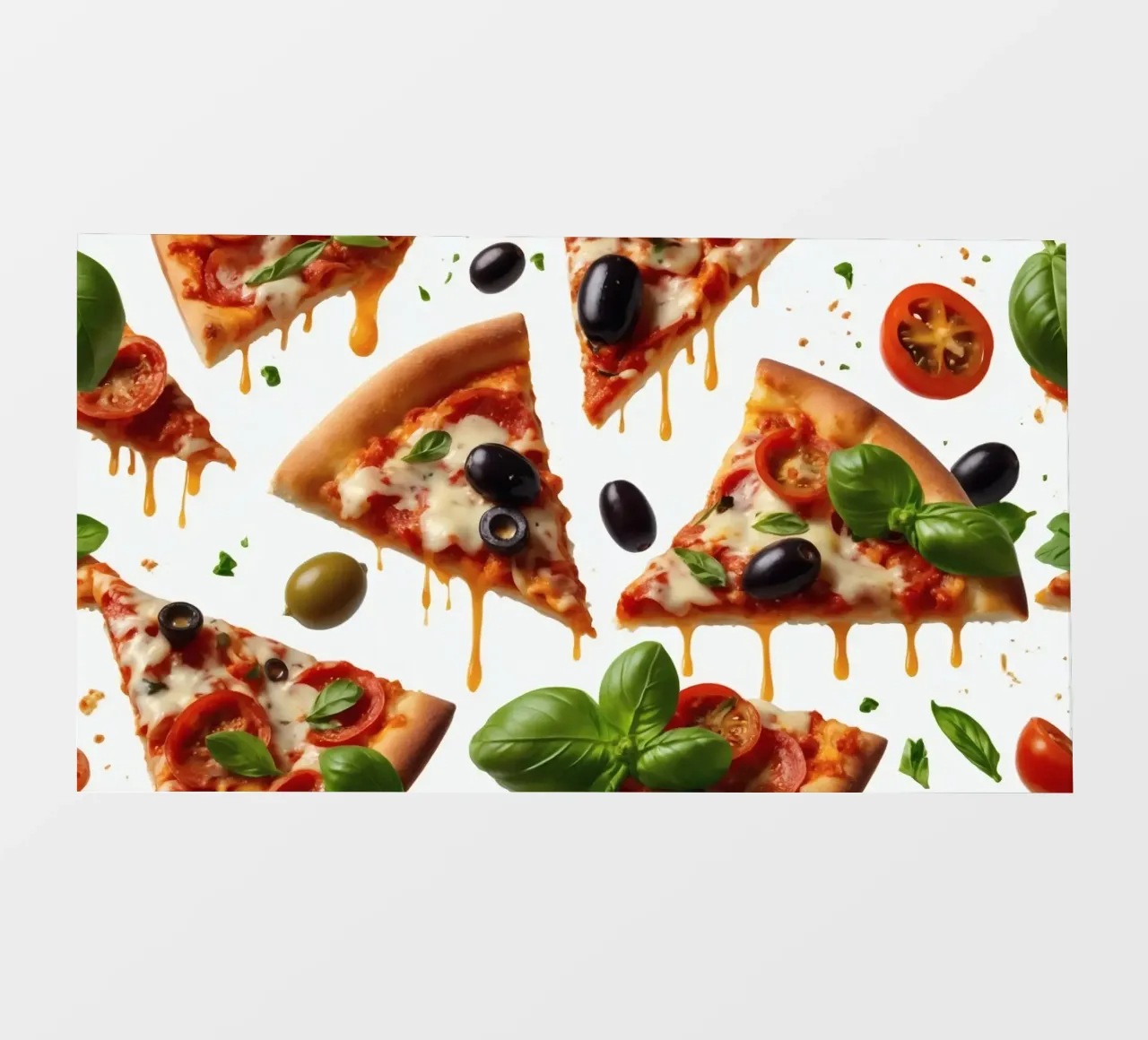 Deliziosi tranci di pizza conditi con pomodori freschi e olive pellicola backlit da DesignDoodle