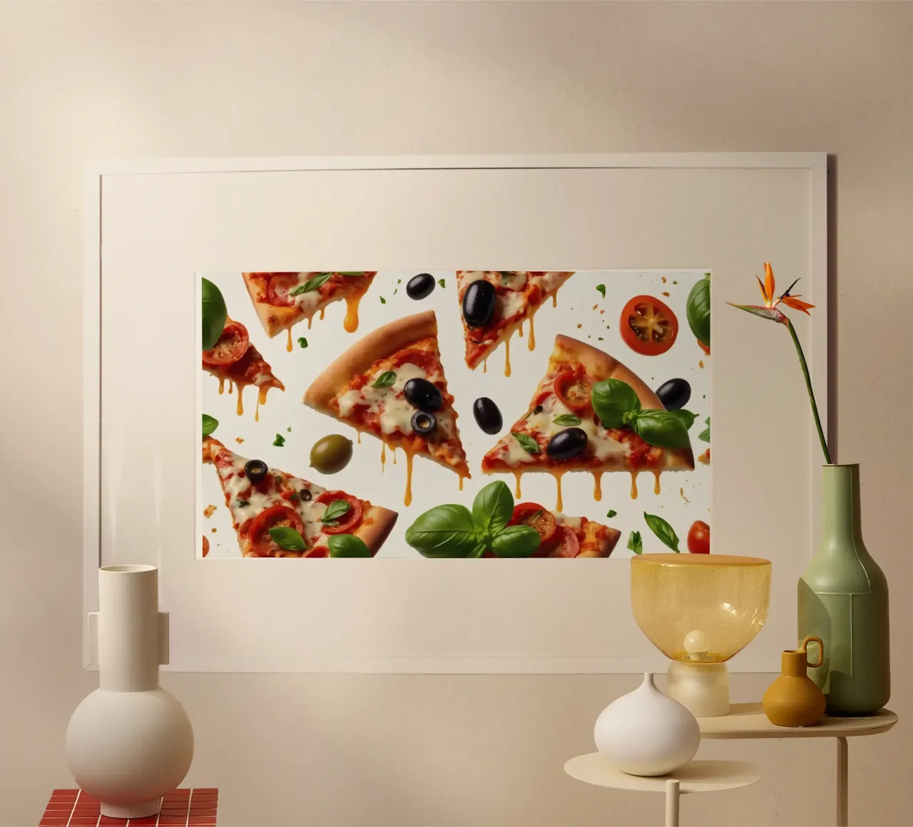 Deliziosi tranci di pizza conditi con pomodori freschi e olive carta hahnemühle da DesignDoodle