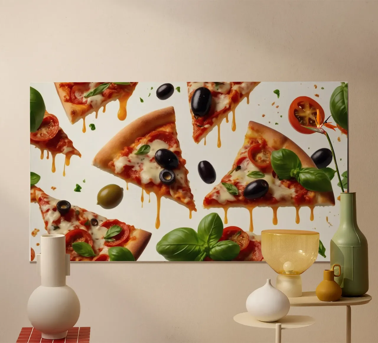 Deliziosi tranci di pizza conditi con pomodori freschi e olive carta hahnemühle da DesignDoodle