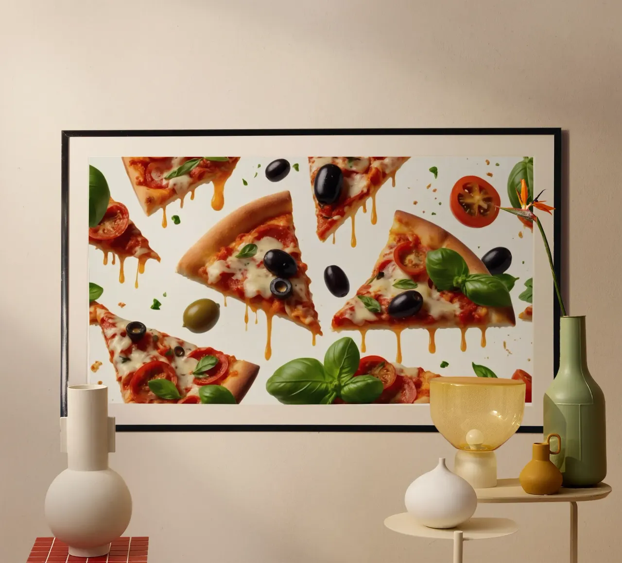 Deliziosi tranci di pizza conditi con pomodori freschi e olive carta hahnemühle da DesignDoodle