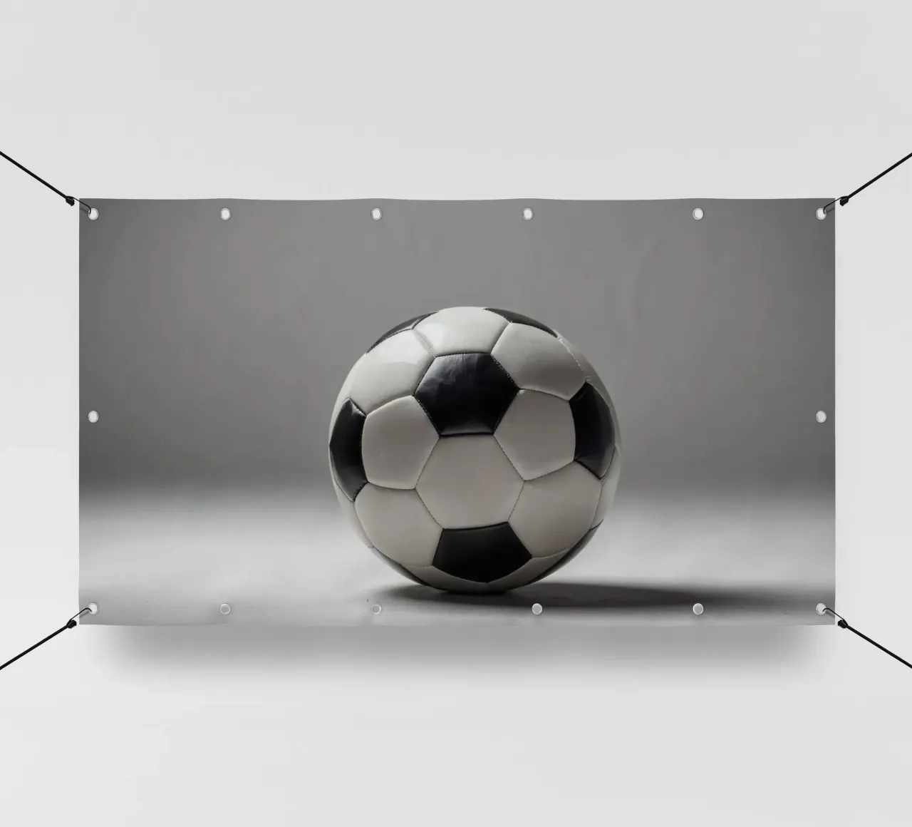 Pallone da calcio esposto su una superficie liscia con illuminazione soffusa telo in pvc da DesignDoodle