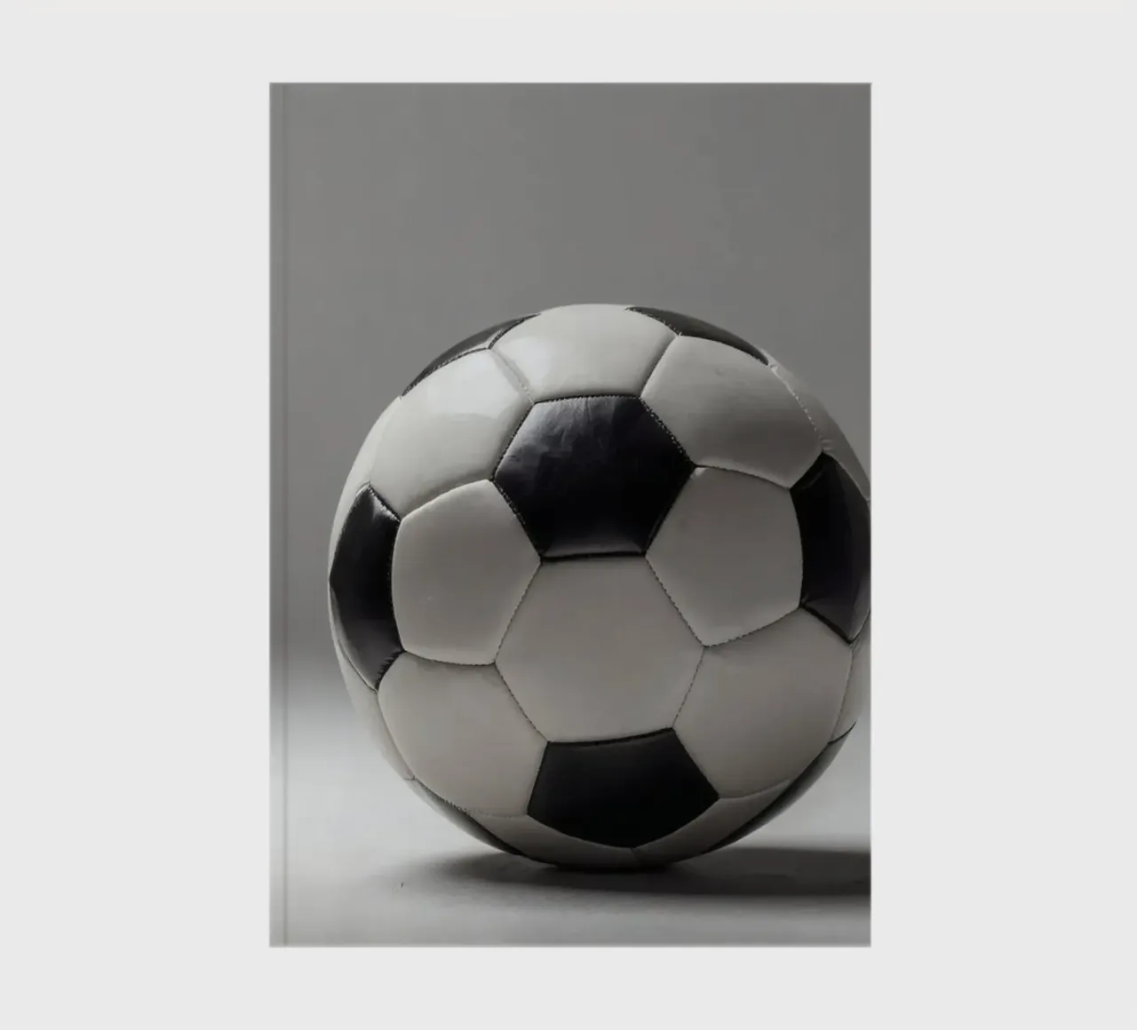 Soccer ball displayed on a plain surface with soft lighting notebook by DesignDoodle