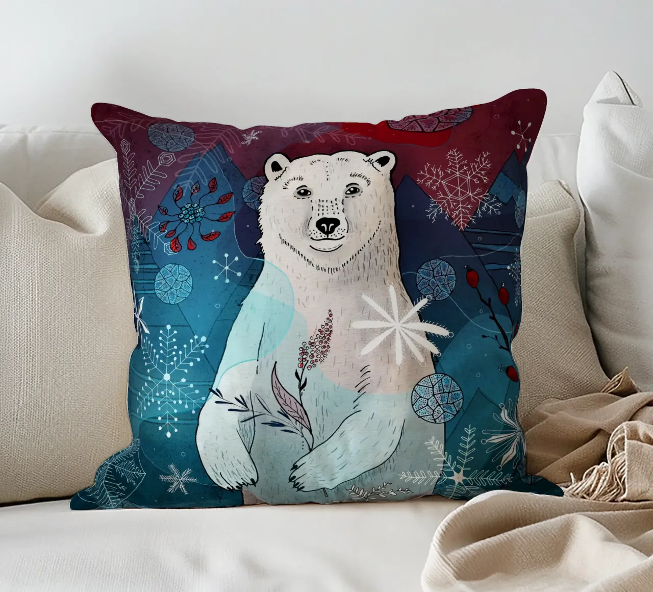 Orso polare con fiocchi di neve cuscino da AnimalArt