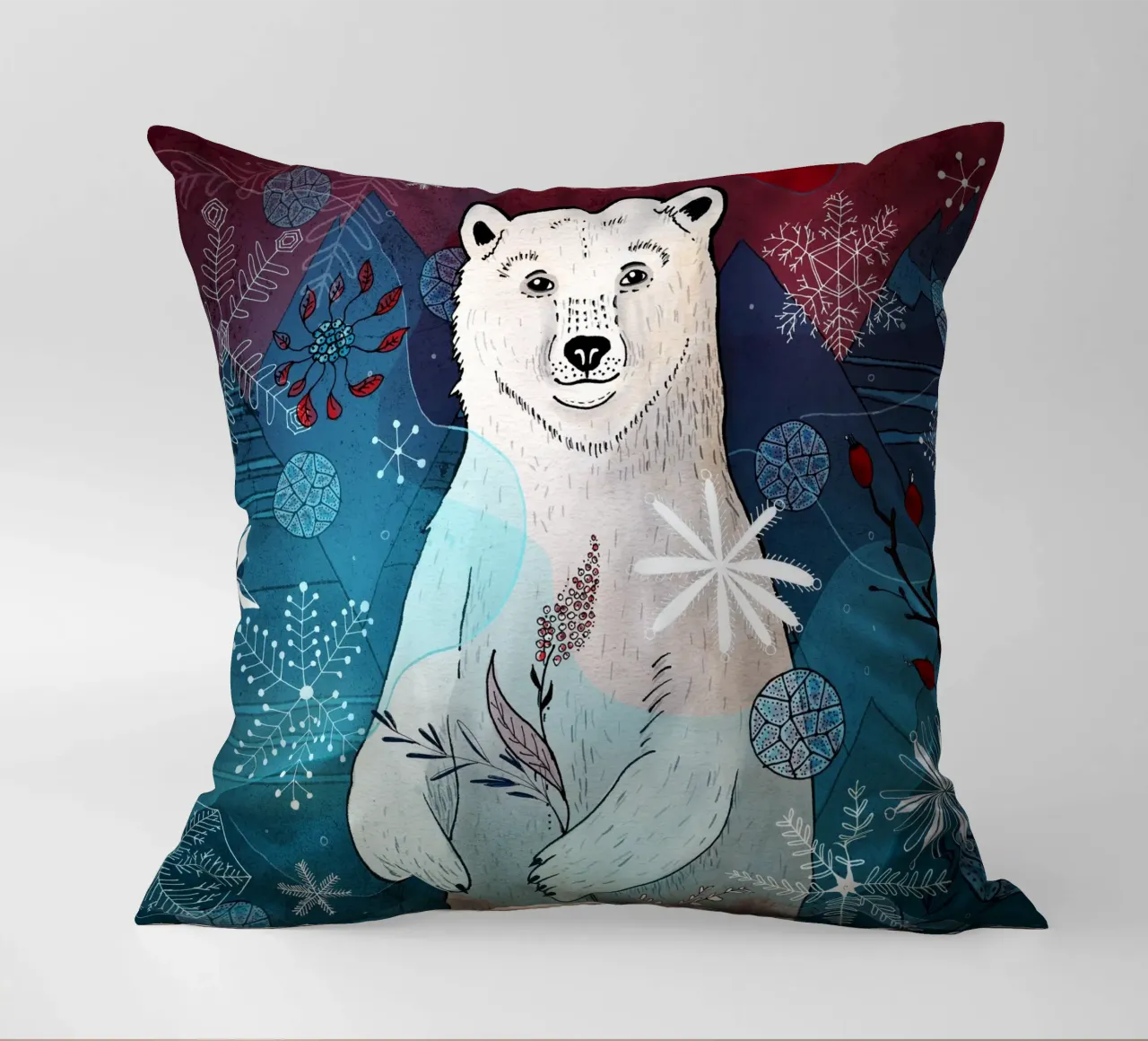 Orso polare con fiocchi di neve cuscino da AnimalArt