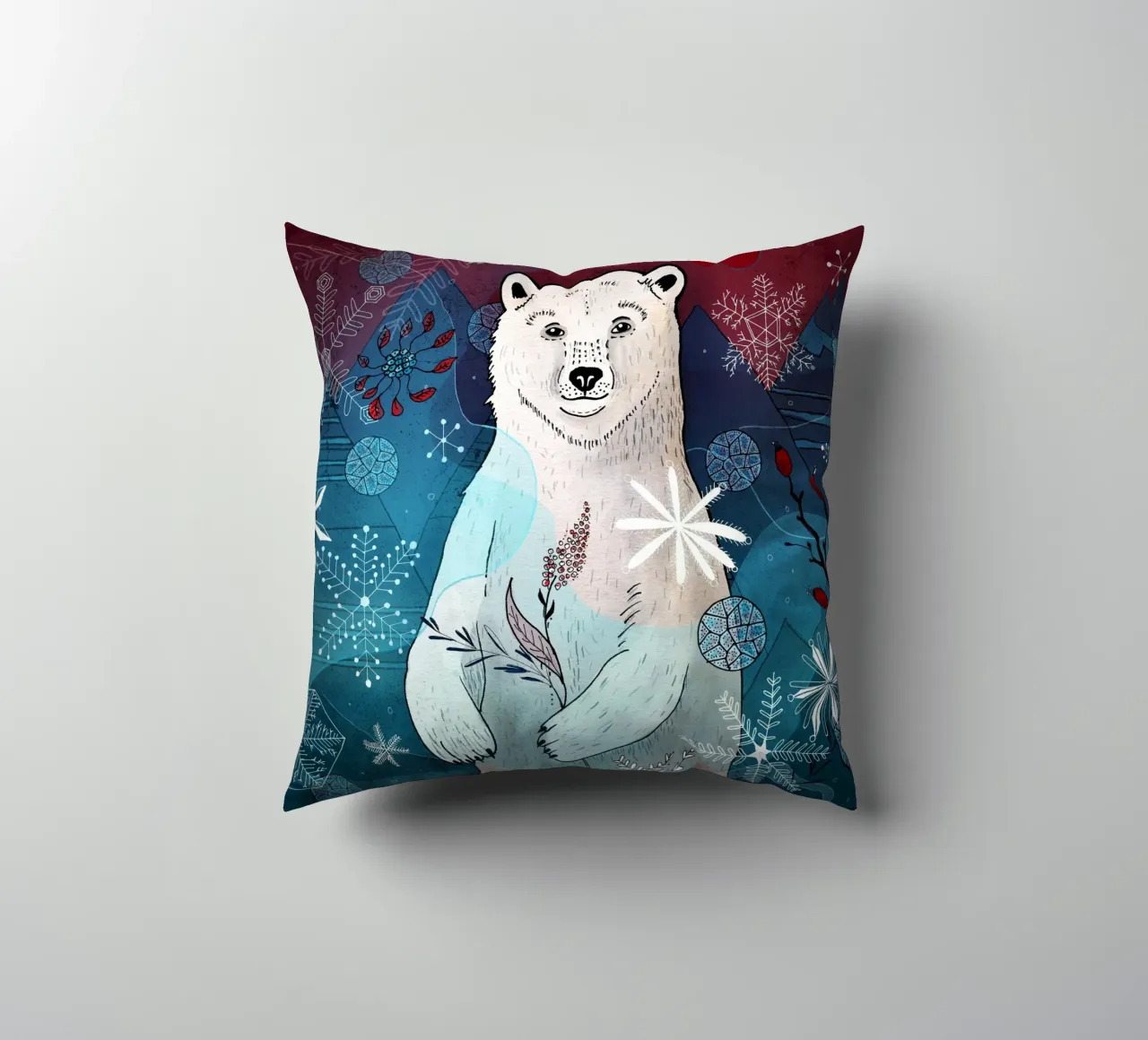 Orso polare con fiocchi di neve cuscino da AnimalArt