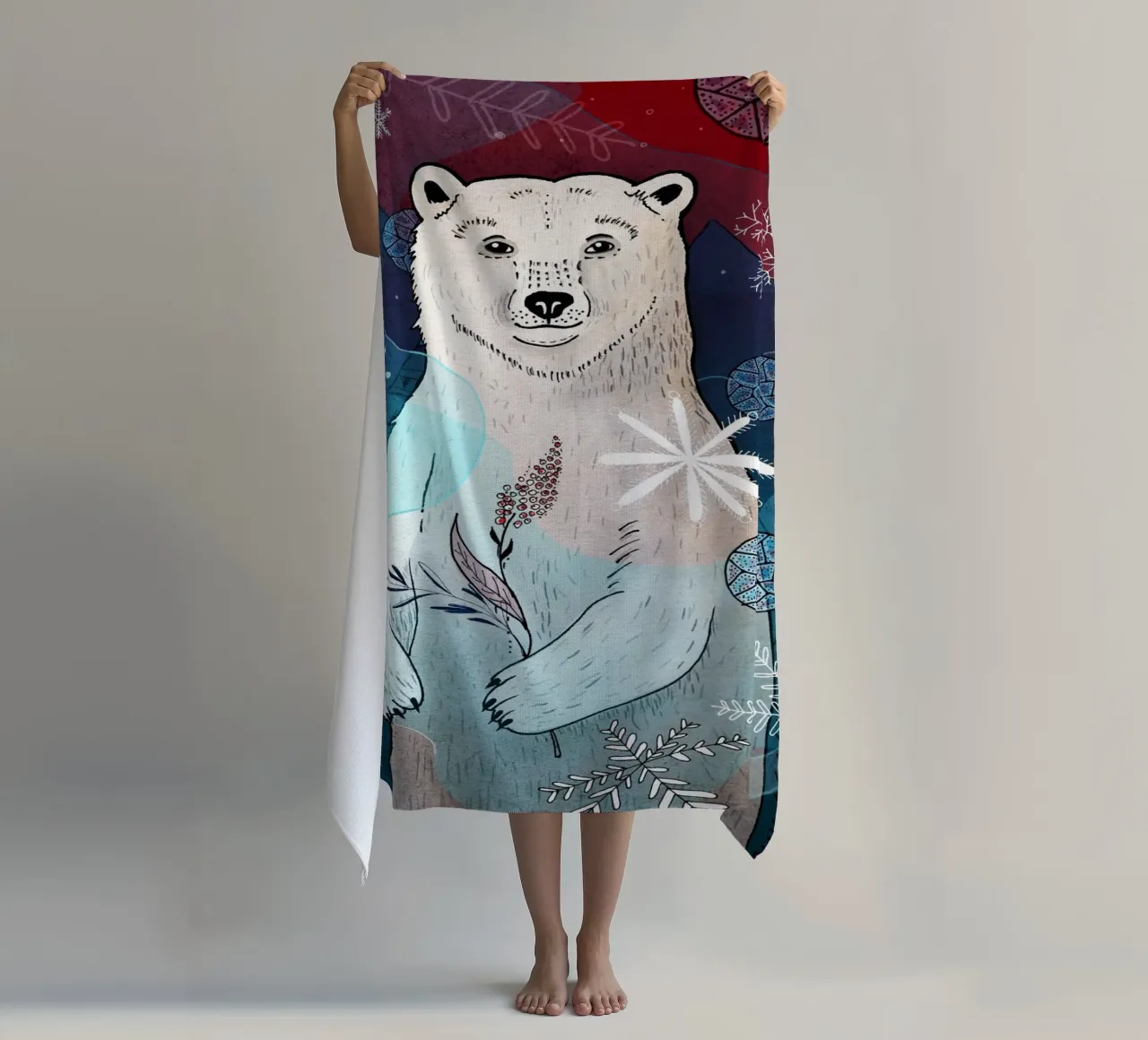 Orso polare con fiocchi di neve telo mare da AnimalArt