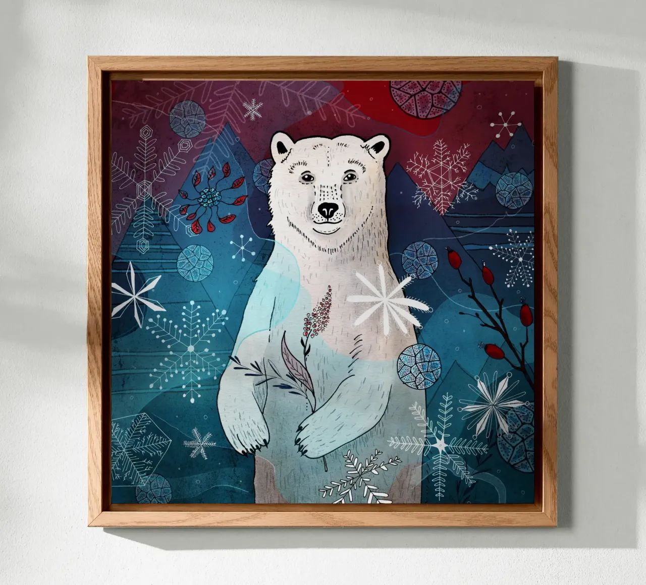 Orso polare con fiocchi di neve alluminio dibond da AnimalArt