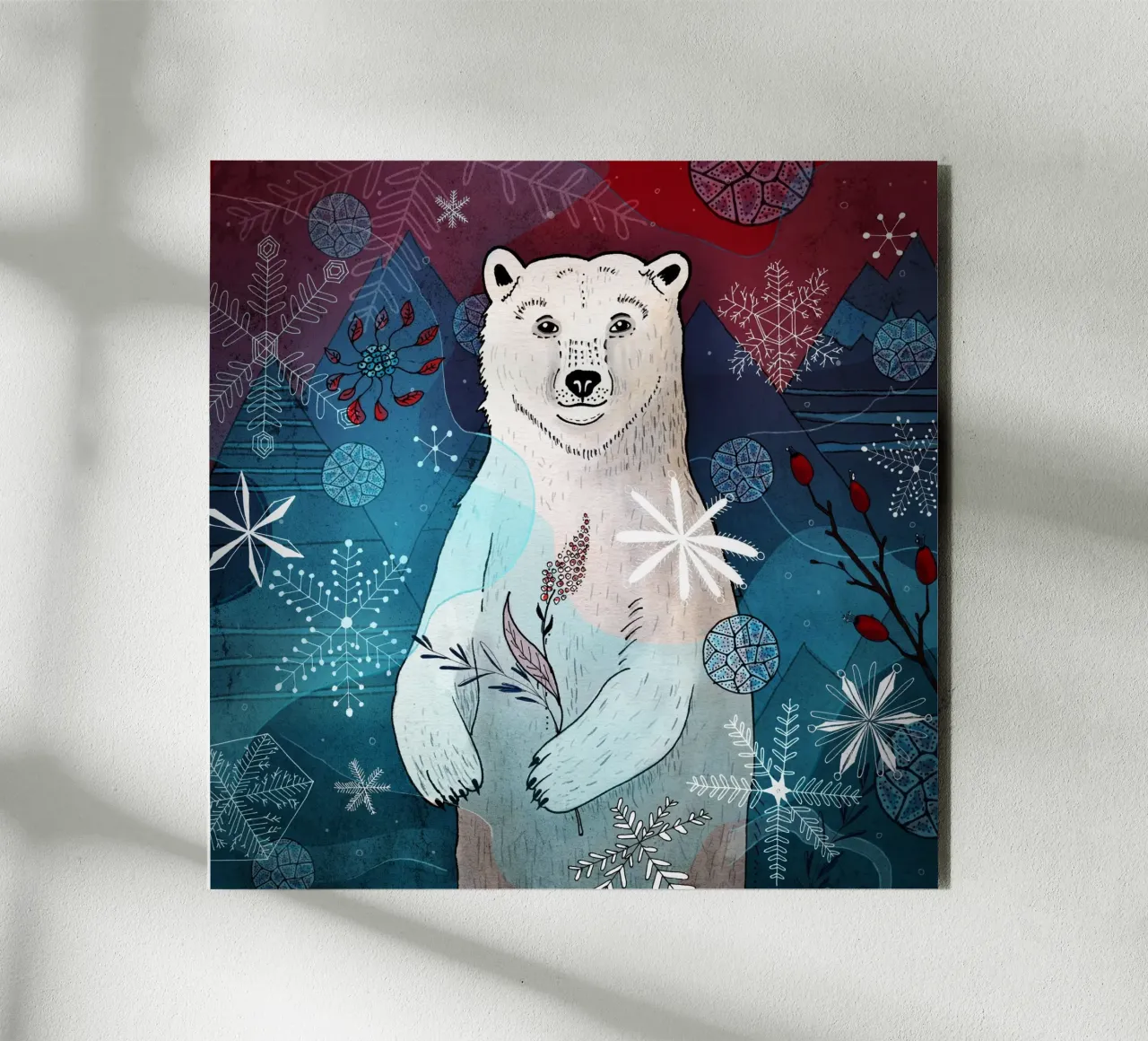 Orso polare con fiocchi di neve alluminio dibond da AnimalArt