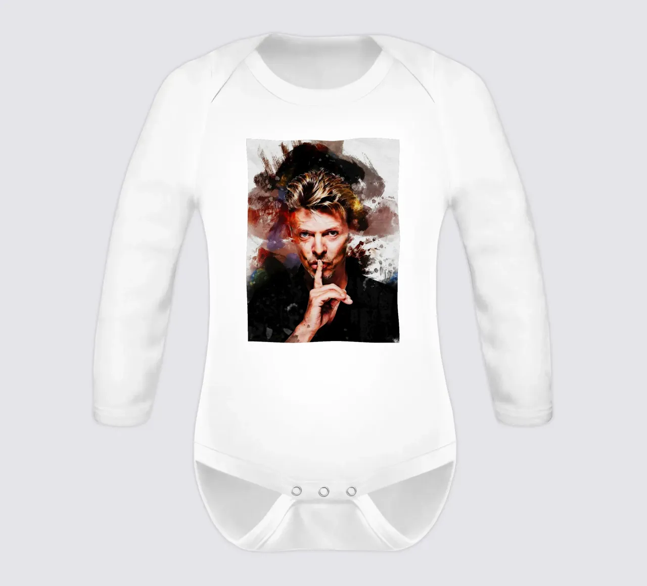 Smudge Portrait of David Bowie long-sleeve baby romper by Gunawan Rb