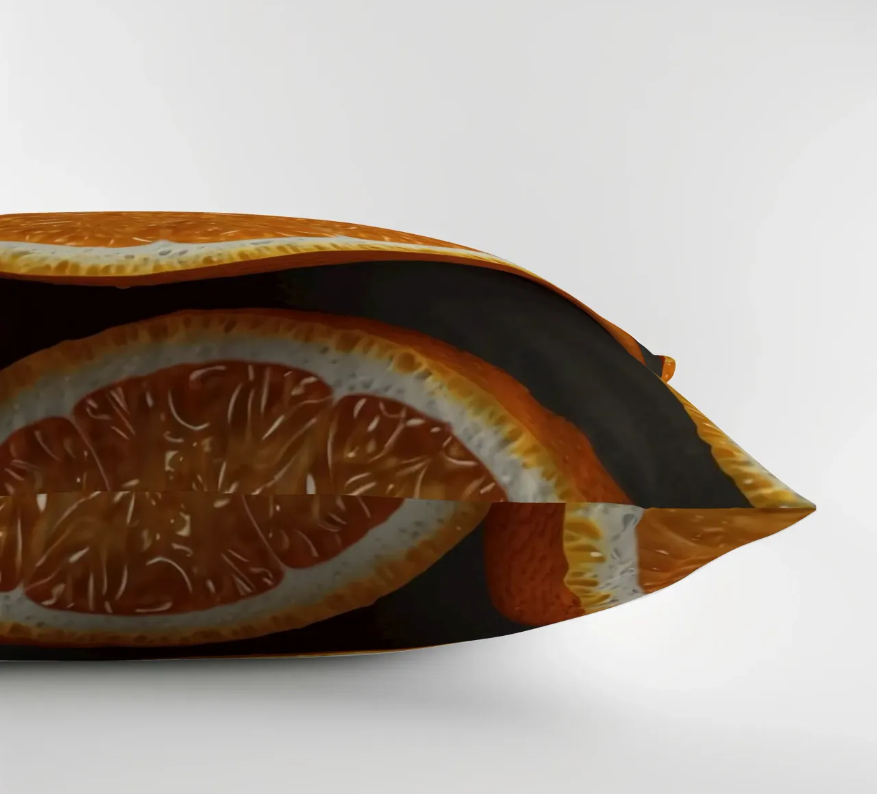 Vibrant orange slices arranged neatly on a textured surface decorative cushion by DesignDoodle