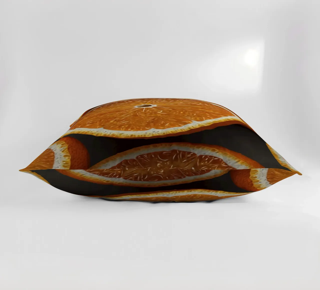 Vibrant orange slices arranged neatly on a textured surface decorative cushion by DesignDoodle