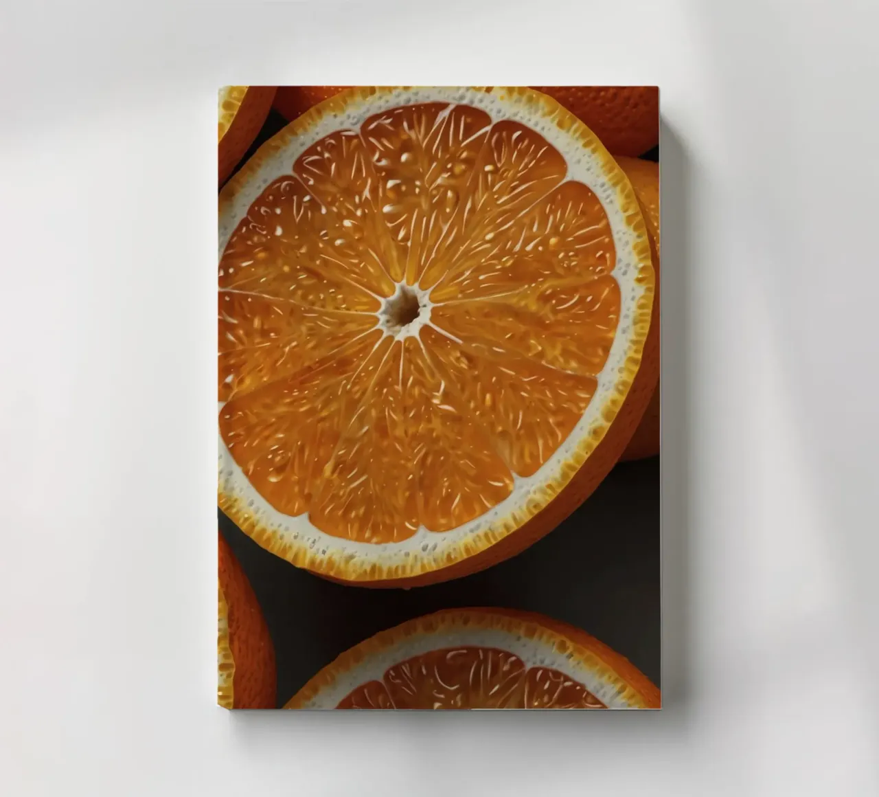 Vibrant orange slices arranged neatly on a textured surface notebook by DesignDoodle